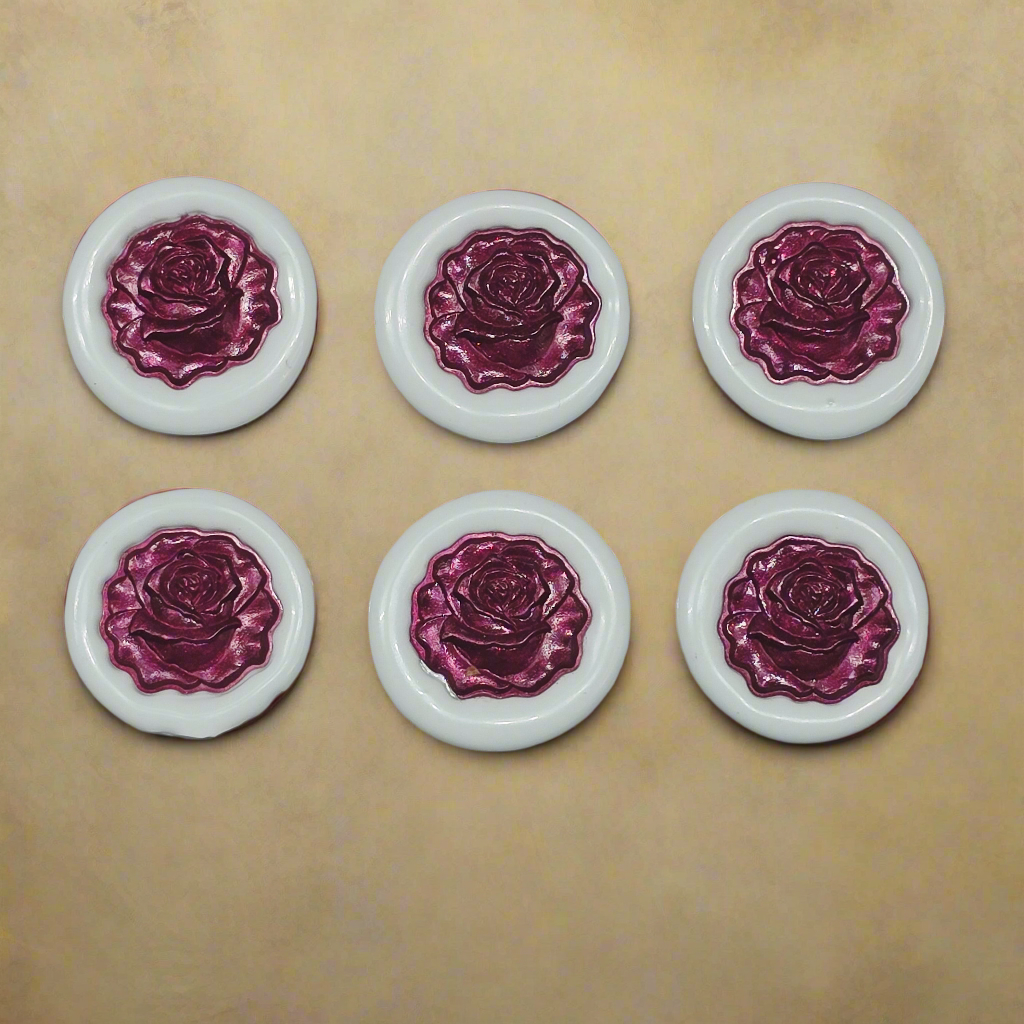 Blooming Rose Two Color Wax Seals, Set of SIX, Mulberry & Sky Light Blue, with adhesive