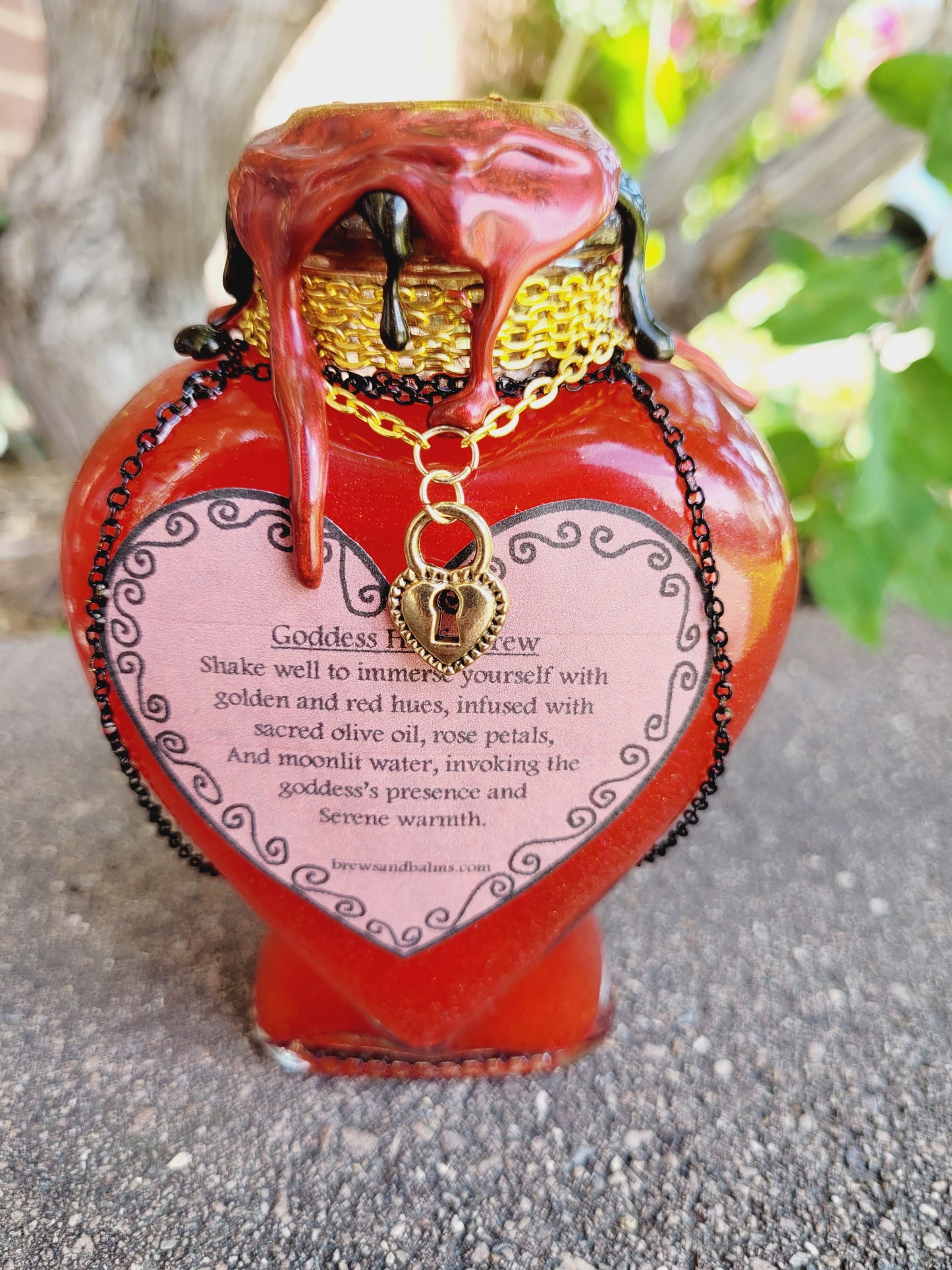Goddess Hestia Decorative Heart Shaped Bottle, Red and Gold