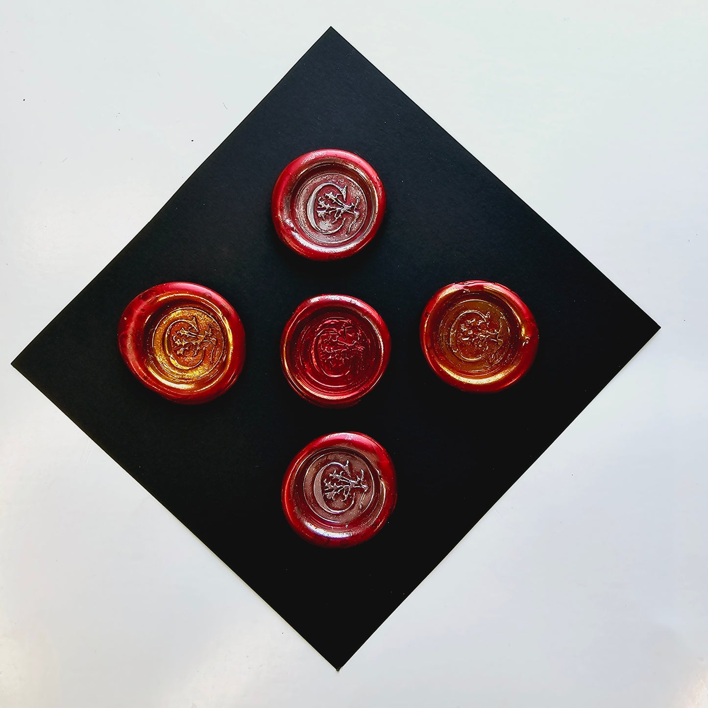 Letter C Wax Seals Metallic Red Silver Gold Set of Five