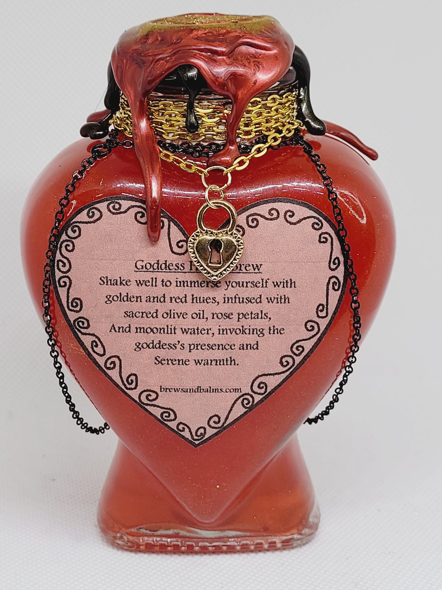 Goddess Hestia Decorative Heart Shaped Bottle, Red and Gold