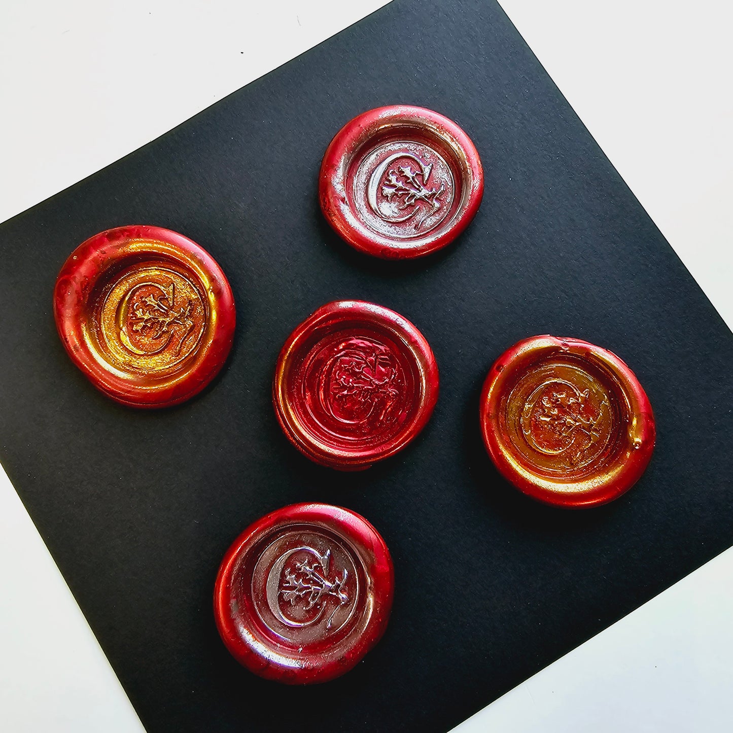 Letter C Wax Seals Metallic Red Silver Gold Set of Five