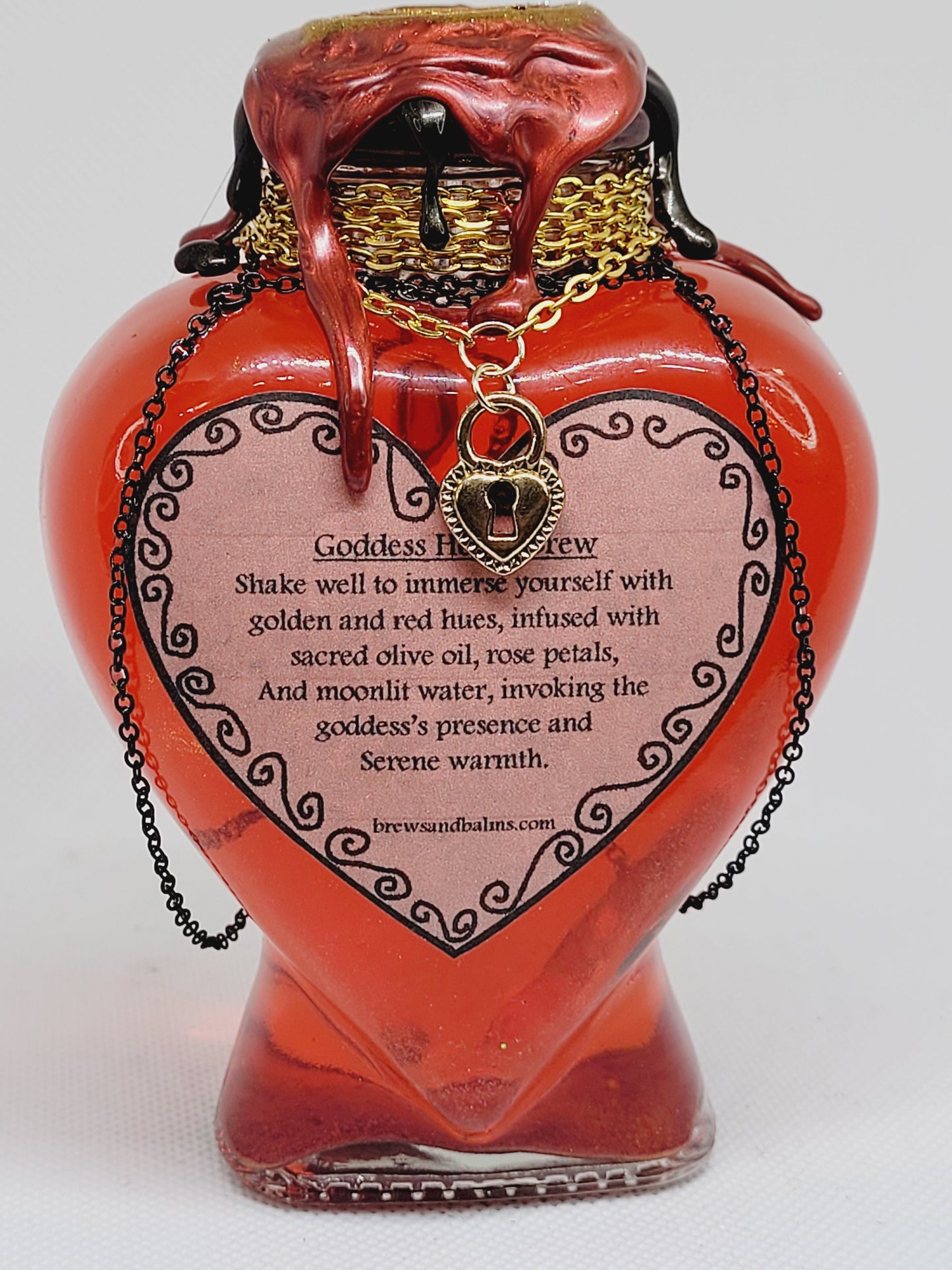 Goddess Hestia Decorative Heart Shaped Bottle, Red and Gold