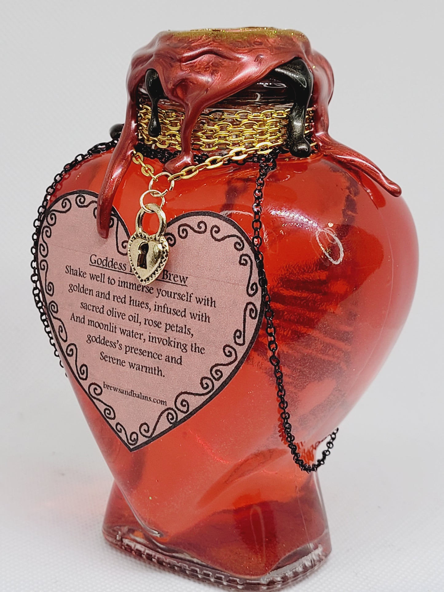 Goddess Hestia Decorative Heart Shaped Bottle, Red and Gold
