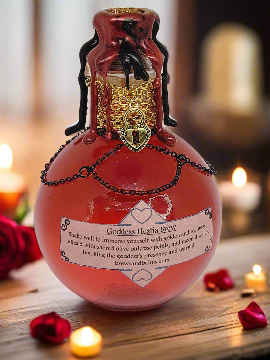 Goddess Hestia Decorative Bottle, Red and Gold Mystical Collection Round