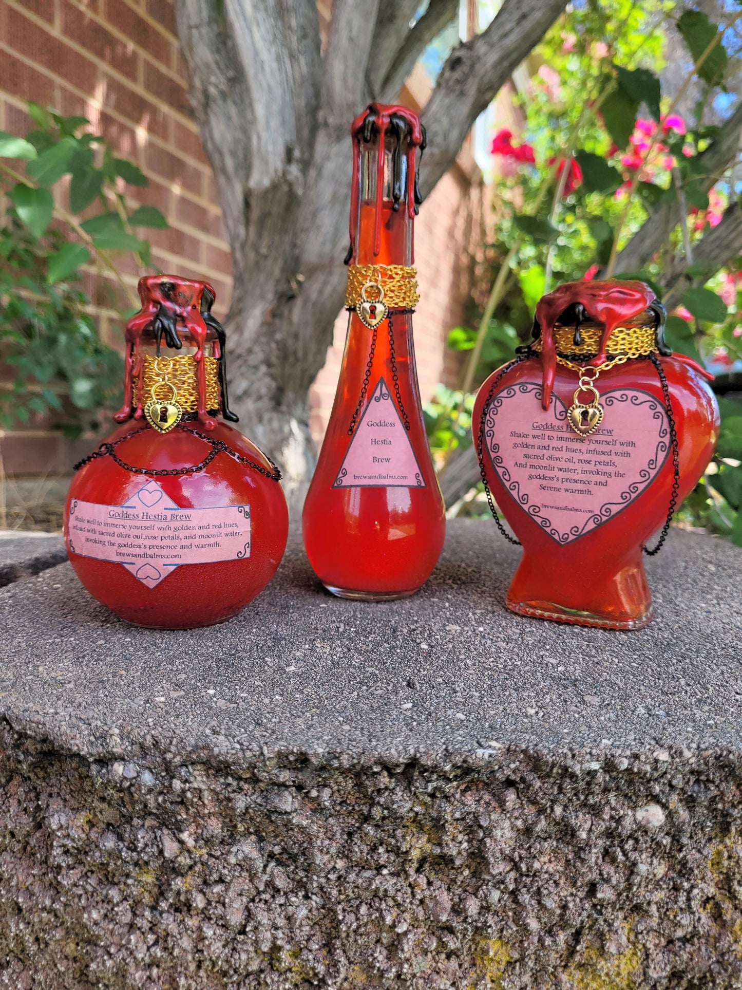 Goddess Hestia Decorative Heart Shaped Bottle, Red and Gold
