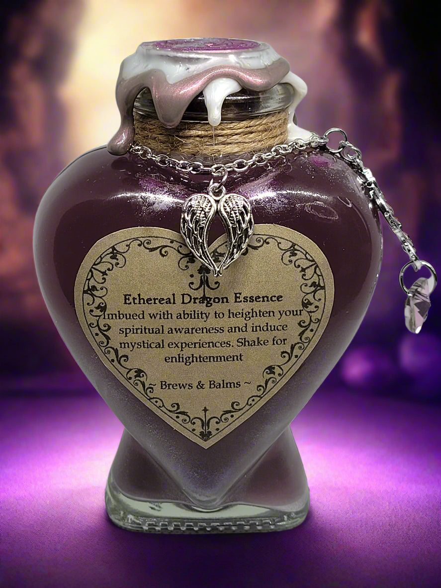 Ethereal Dragon Essence Heart Shaped Decorative Bottle, A Color Changing Potion Bottle Prop