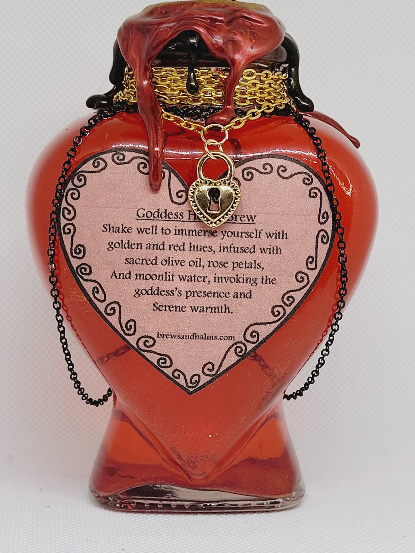 Goddess Hestia Decorative Heart Shaped Bottle, Red and Gold