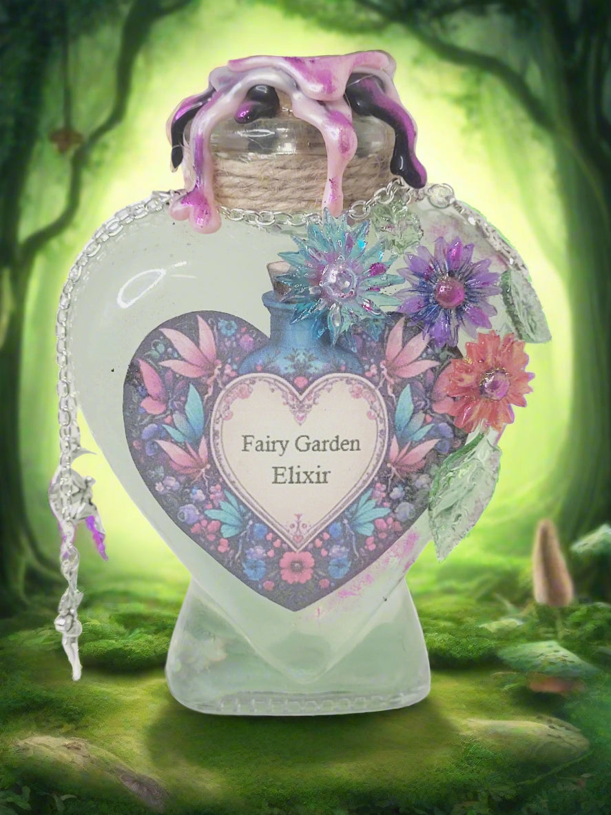 Fairy Garden Elixir Decorative Bottle, Heart Shaped Bottle