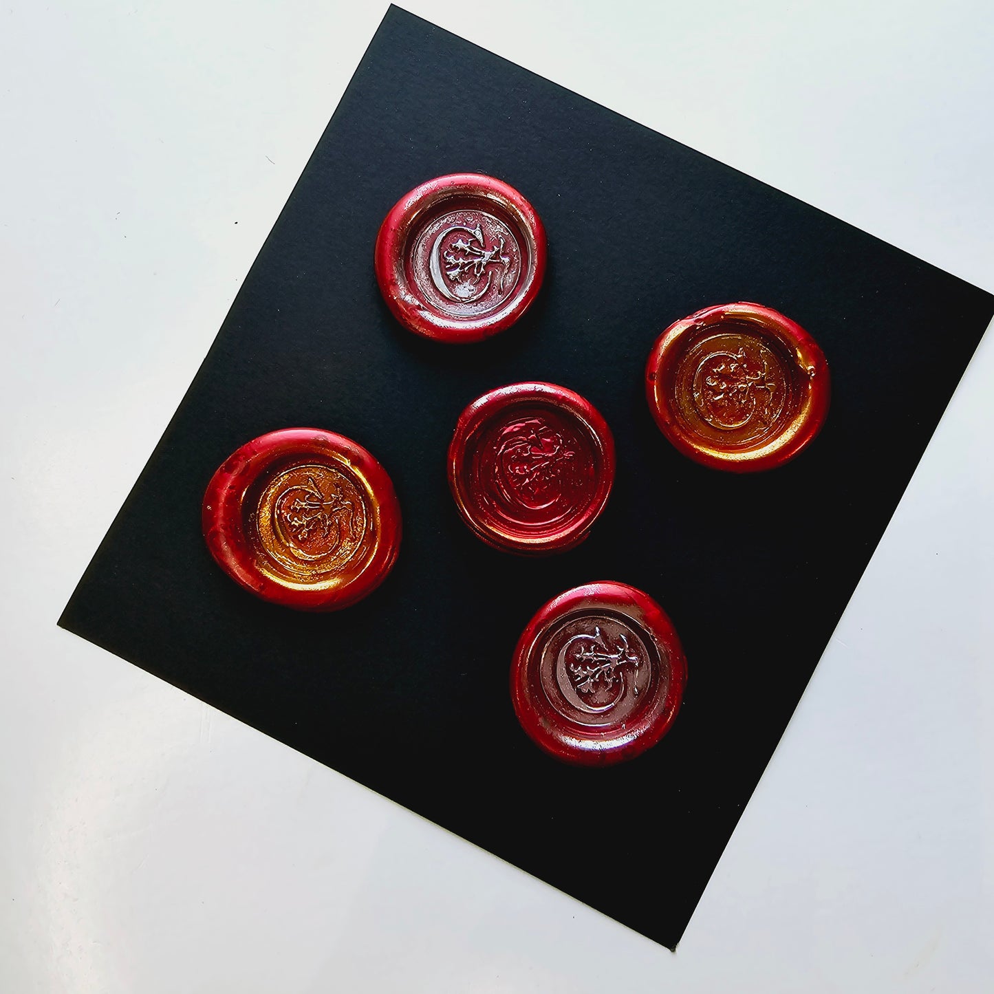 Letter C Wax Seals Metallic Red Silver Gold Set of Five