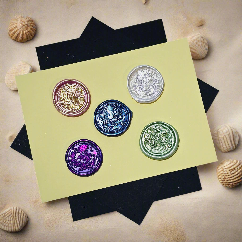 Mermaid Wax Seal Metallic Multi Color Set of Five, for cards, invitations, letters and gifts