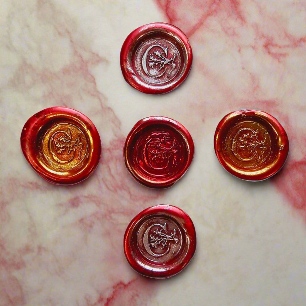 Letter C Wax Seals Metallic Red Silver Gold Set of Five