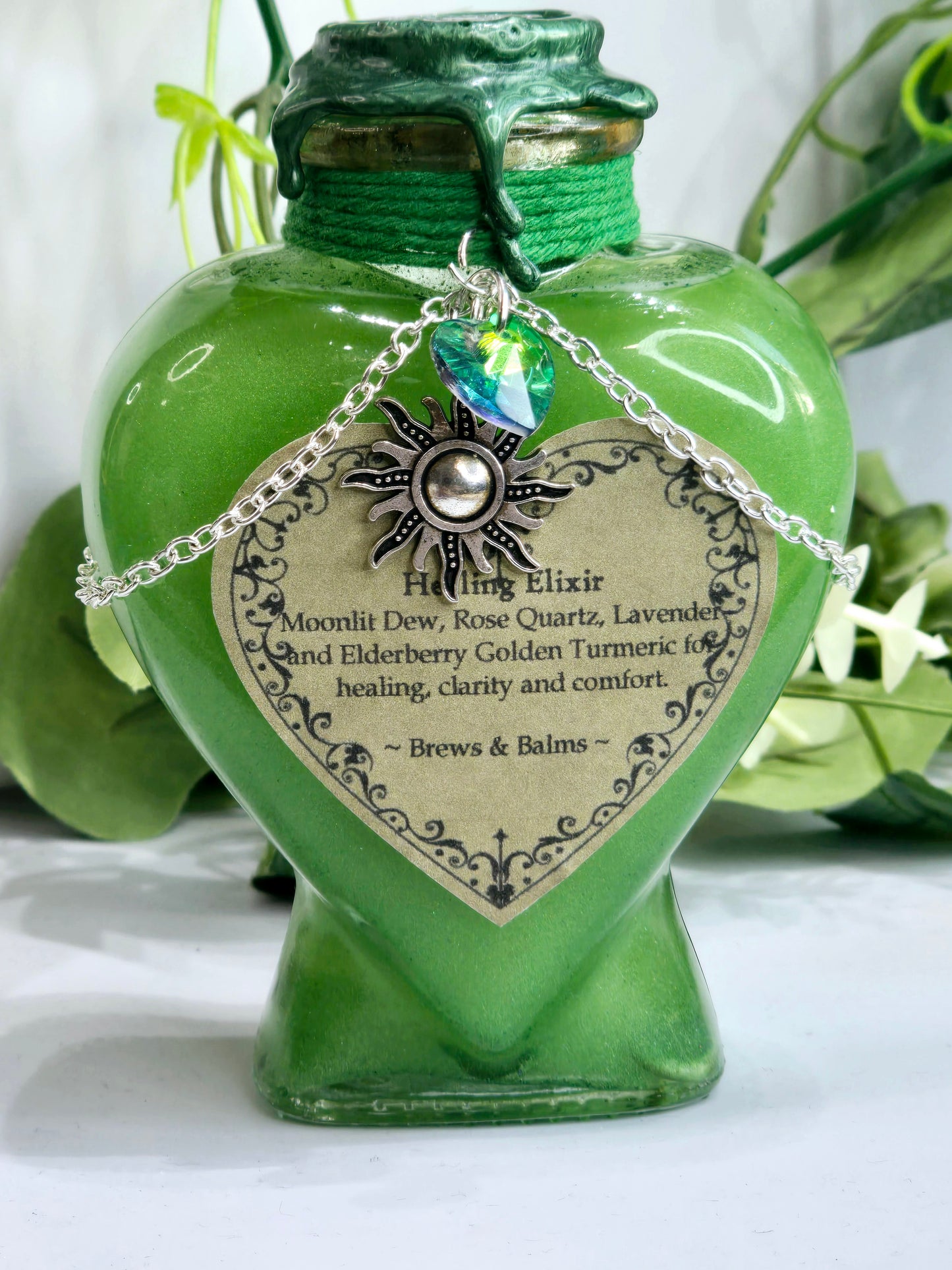 Healing Potion Green Heart Shaped Decorative Bottle Prop