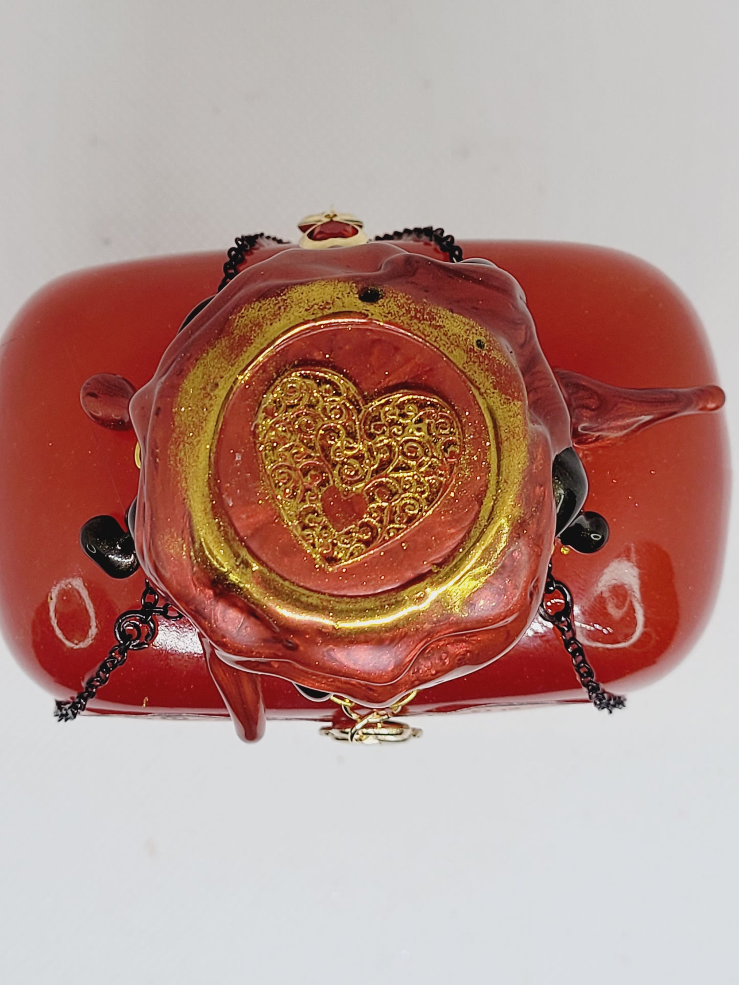 Goddess Hestia Decorative Heart Shaped Bottle, Red and Gold