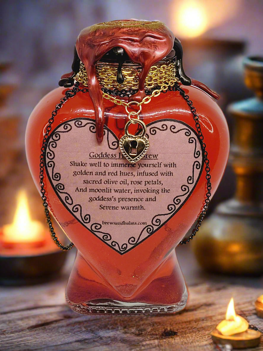 Goddess Hestia Decorative Heart Shaped Bottle, Red and Gold