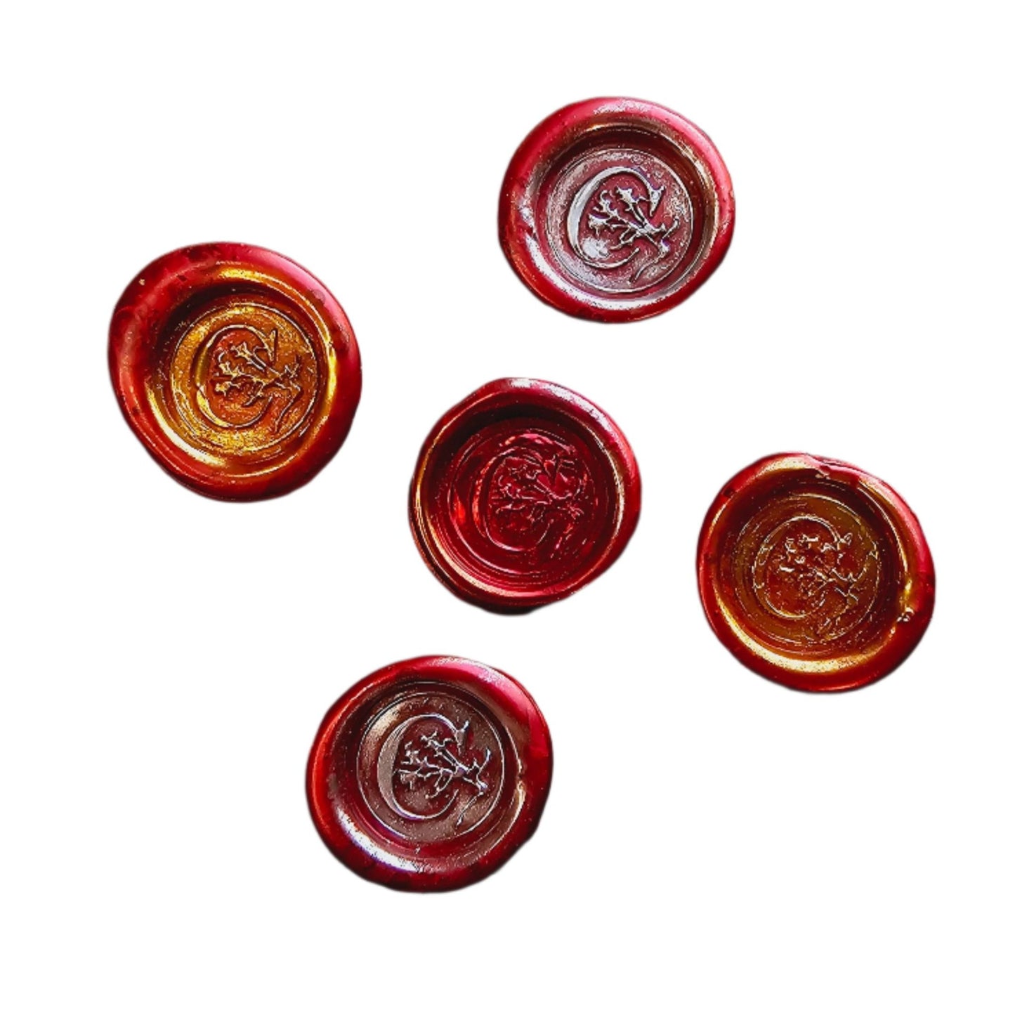 Letter C Wax Seals Metallic Red Silver Gold Set of Five