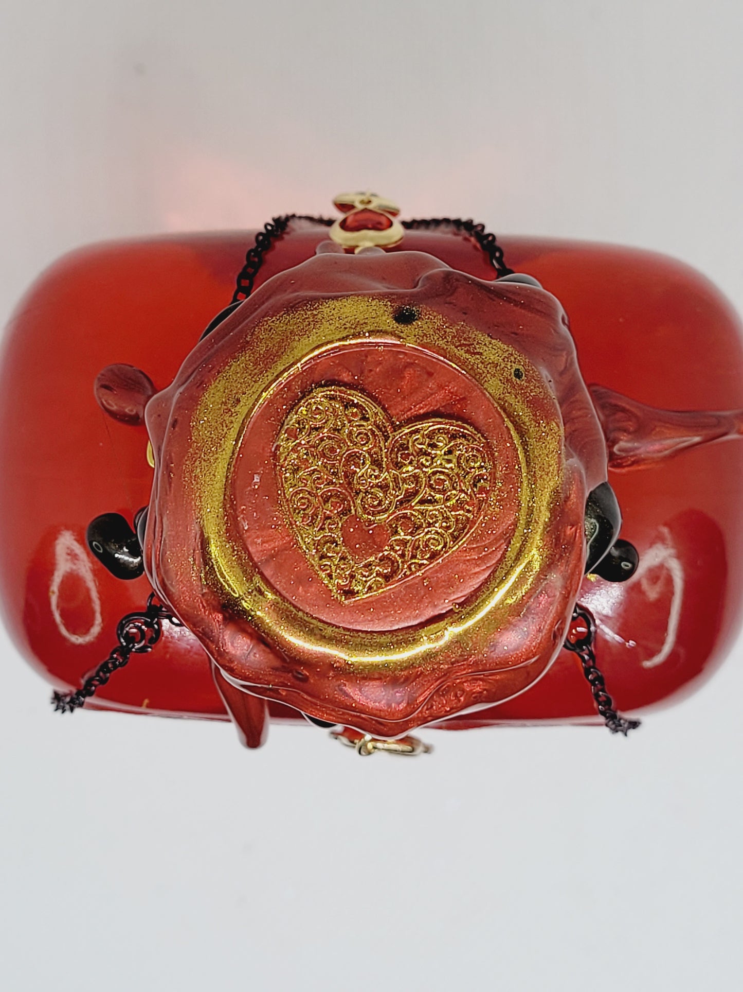 Goddess Hestia Decorative Heart Shaped Bottle, Red and Gold