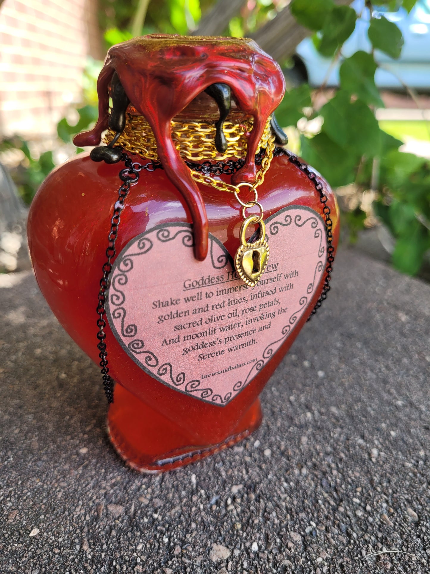 Goddess Hestia Decorative Heart Shaped Bottle, Red and Gold