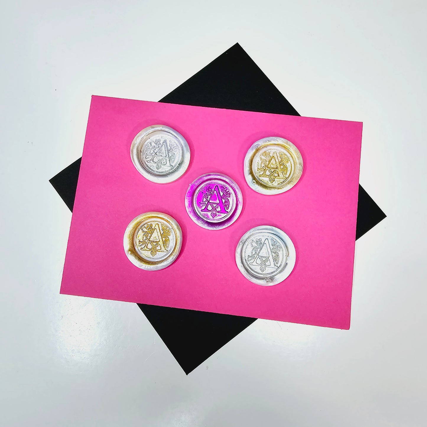 Letter A Wax Seals Metallic White Pearl Silver Gold Pink Purple Set of 5