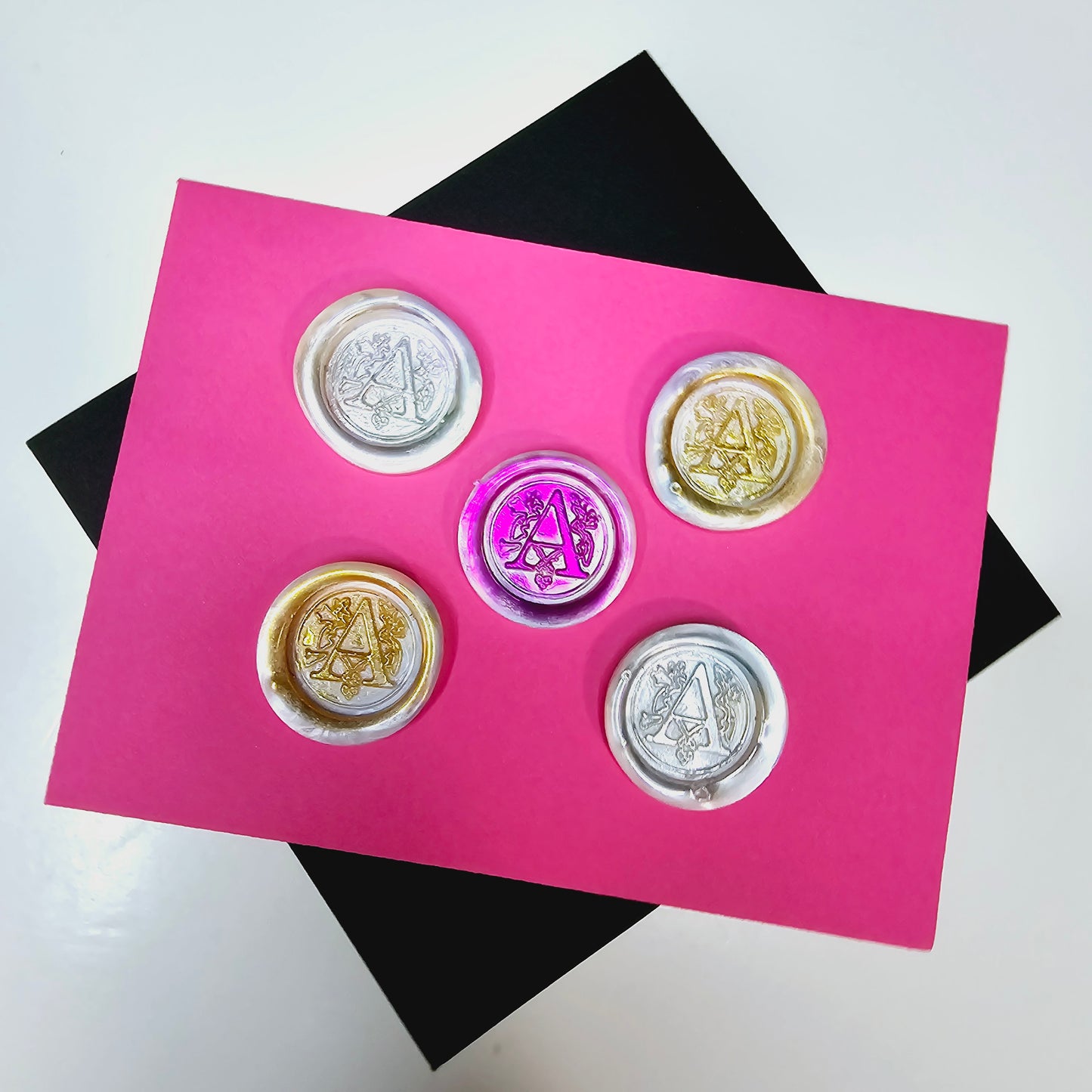 Letter A Wax Seals Metallic White Pearl Silver Gold Pink Purple Set of 5