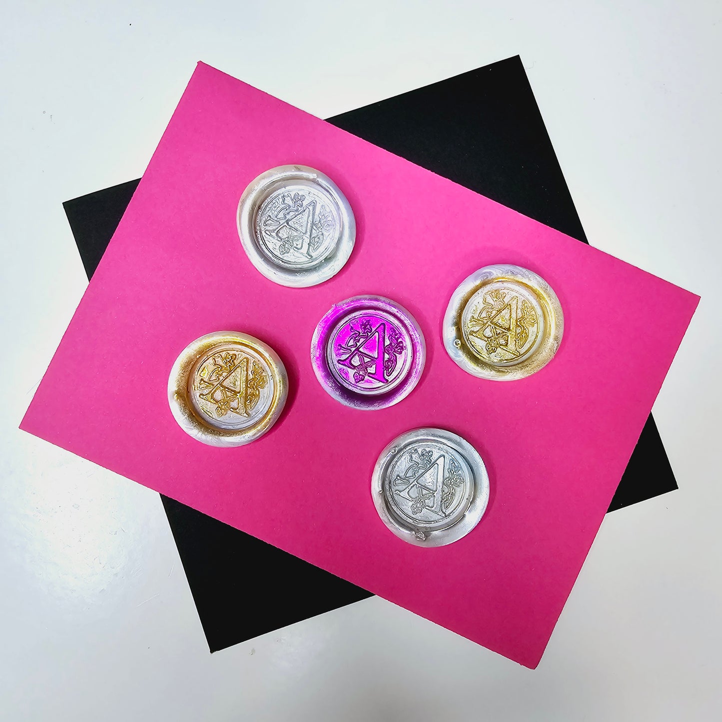 Letter A Wax Seals Metallic White Pearl Silver Gold Pink Purple Set of 5