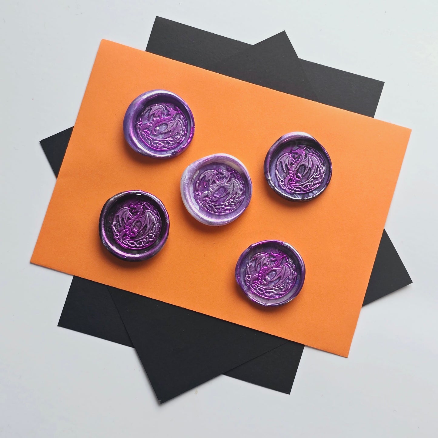 Dragon Wax Seals Marbled Metallic Purple & Silver Set of Five