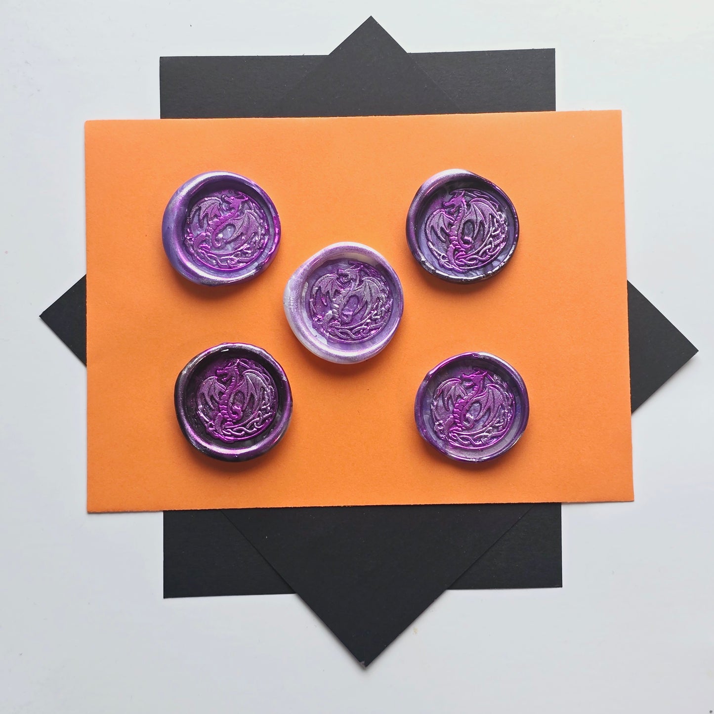 Dragon Wax Seals Marbled Metallic Purple & Silver Set of Five