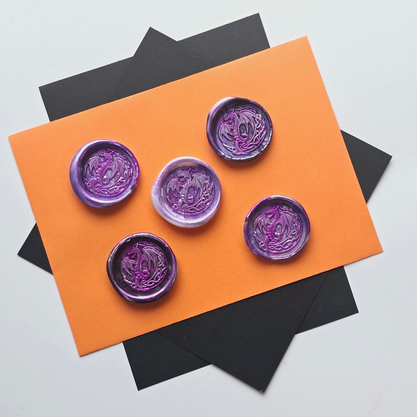 Dragon Wax Seals Marbled Metallic Purple & Silver Set of Five