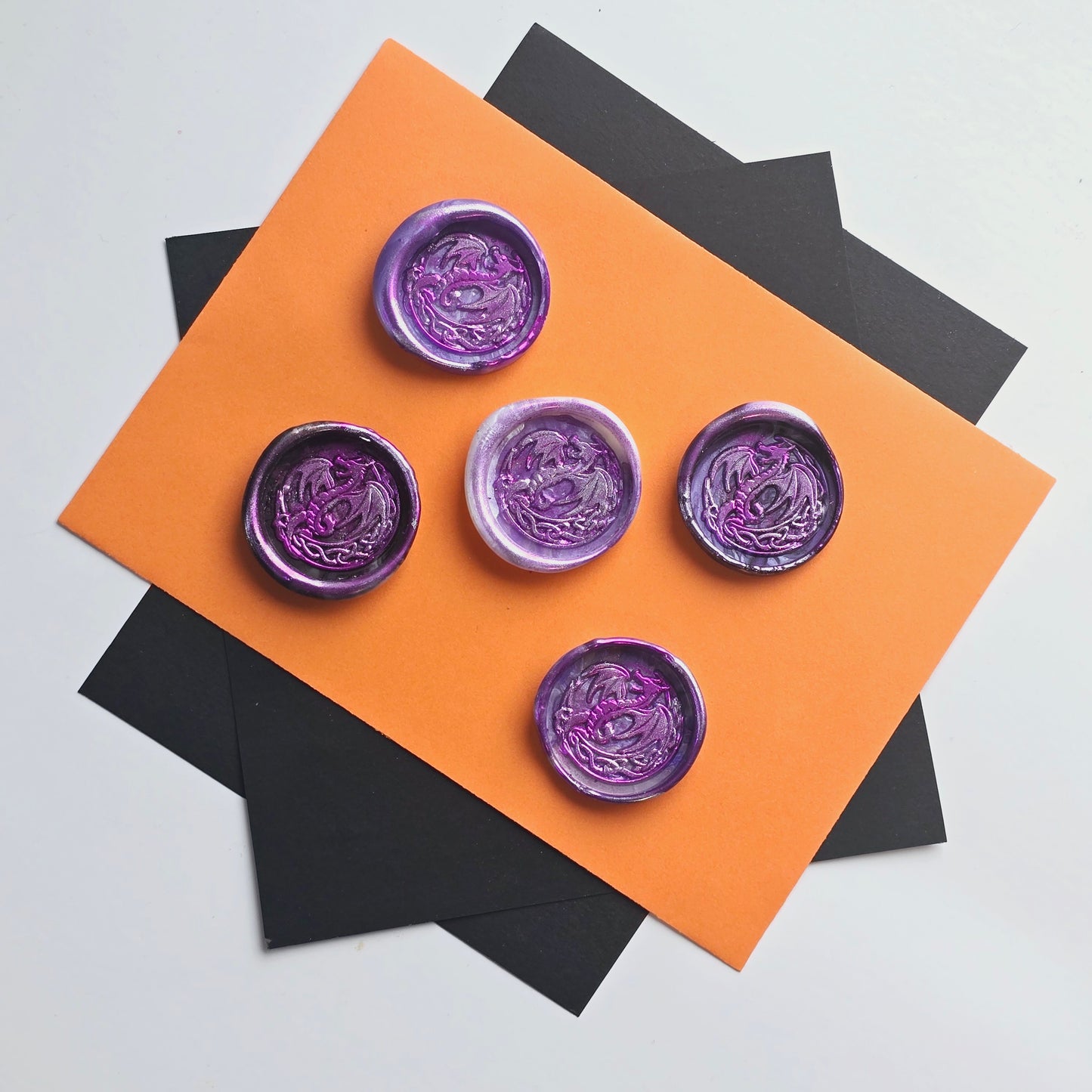 Dragon Wax Seals Marbled Metallic Purple & Silver Set of Five