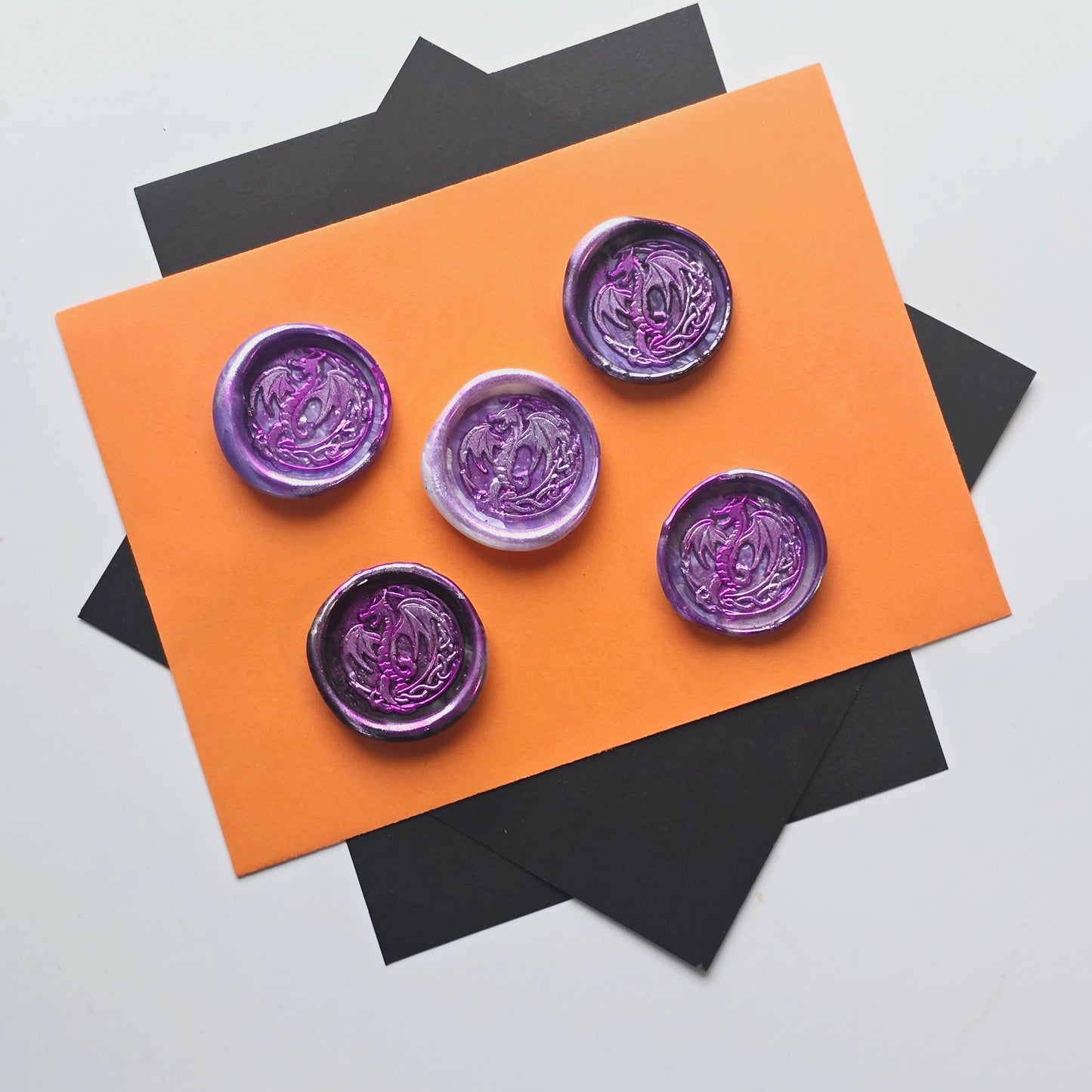 Dragon Wax Seals Marbled Metallic Purple & Silver Set of Five