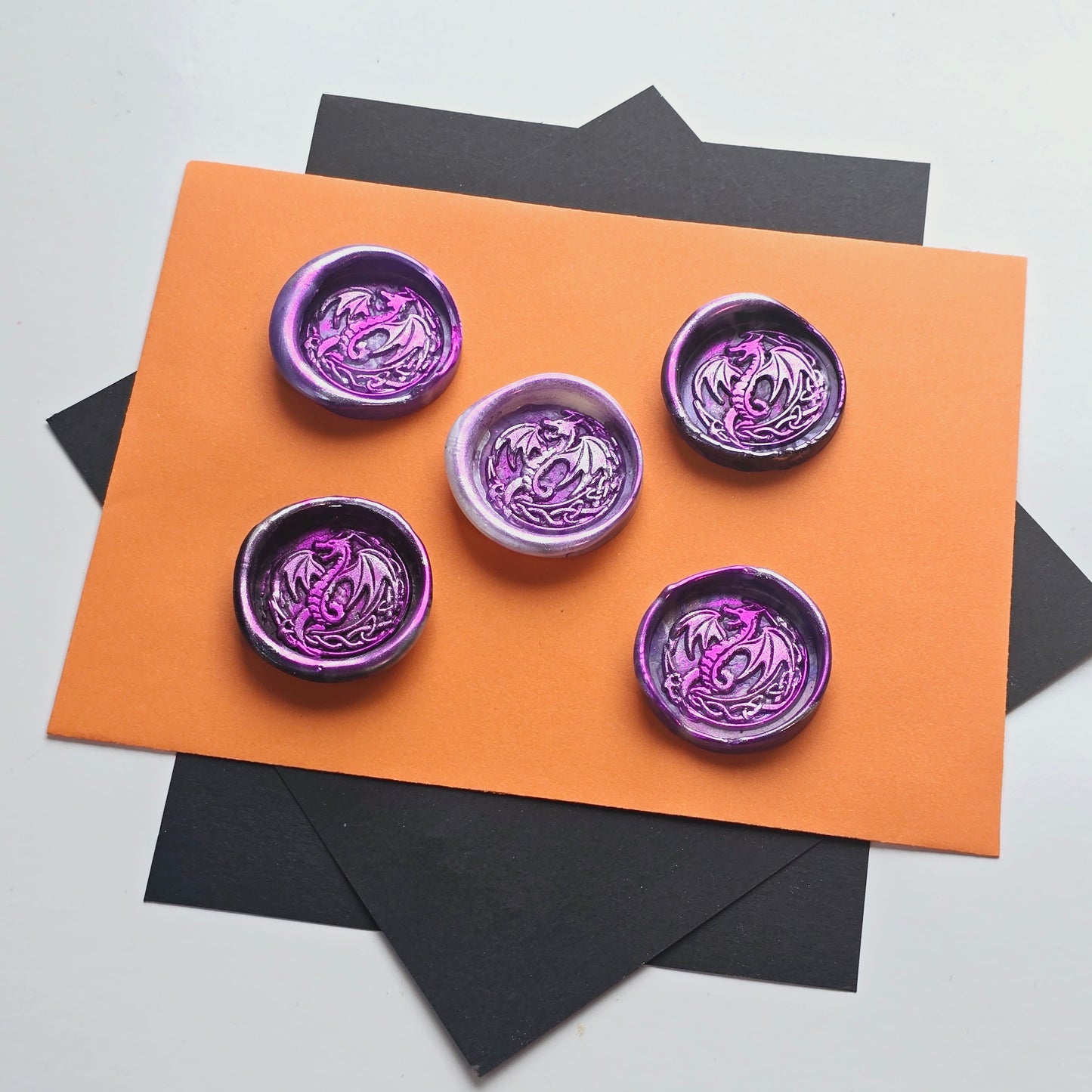 Dragon Wax Seals Marbled Metallic Purple & Silver Set of Five