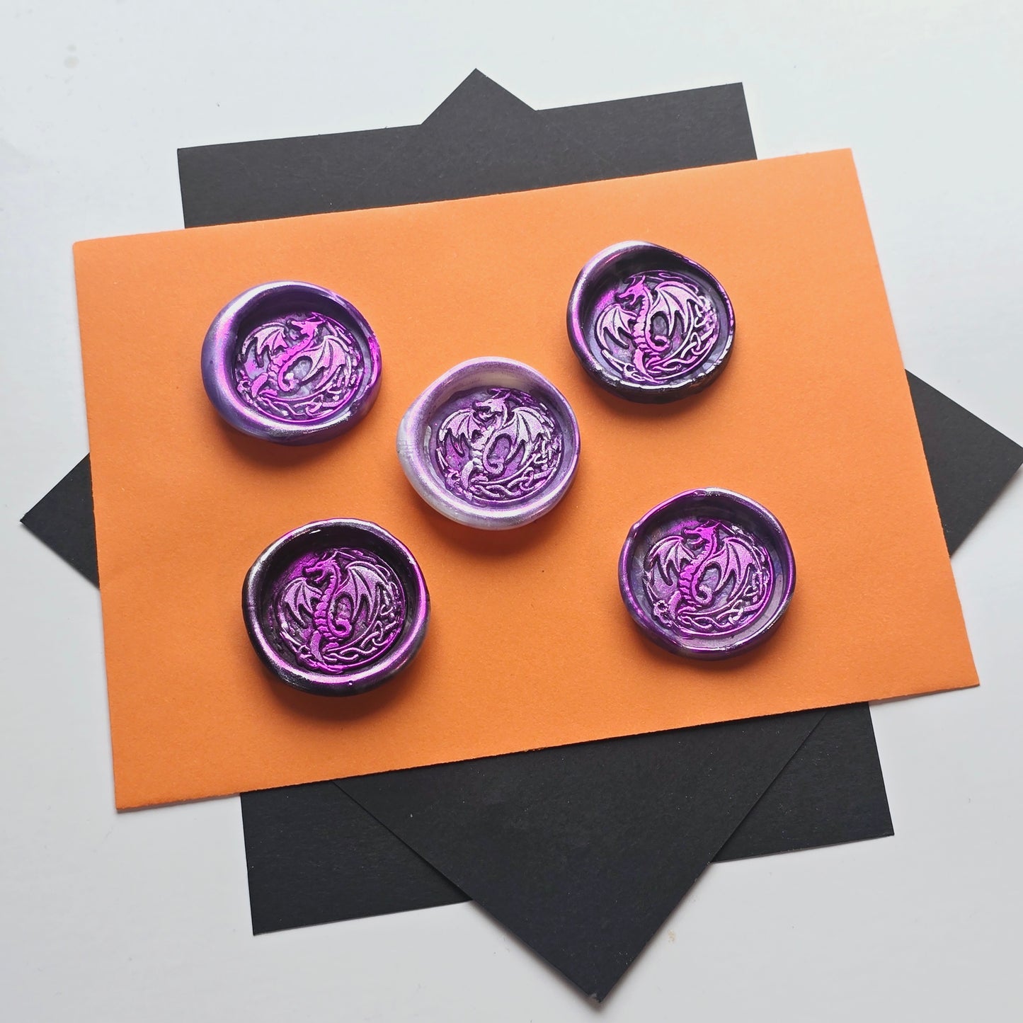 Dragon Wax Seals Marbled Metallic Purple & Silver Set of Five