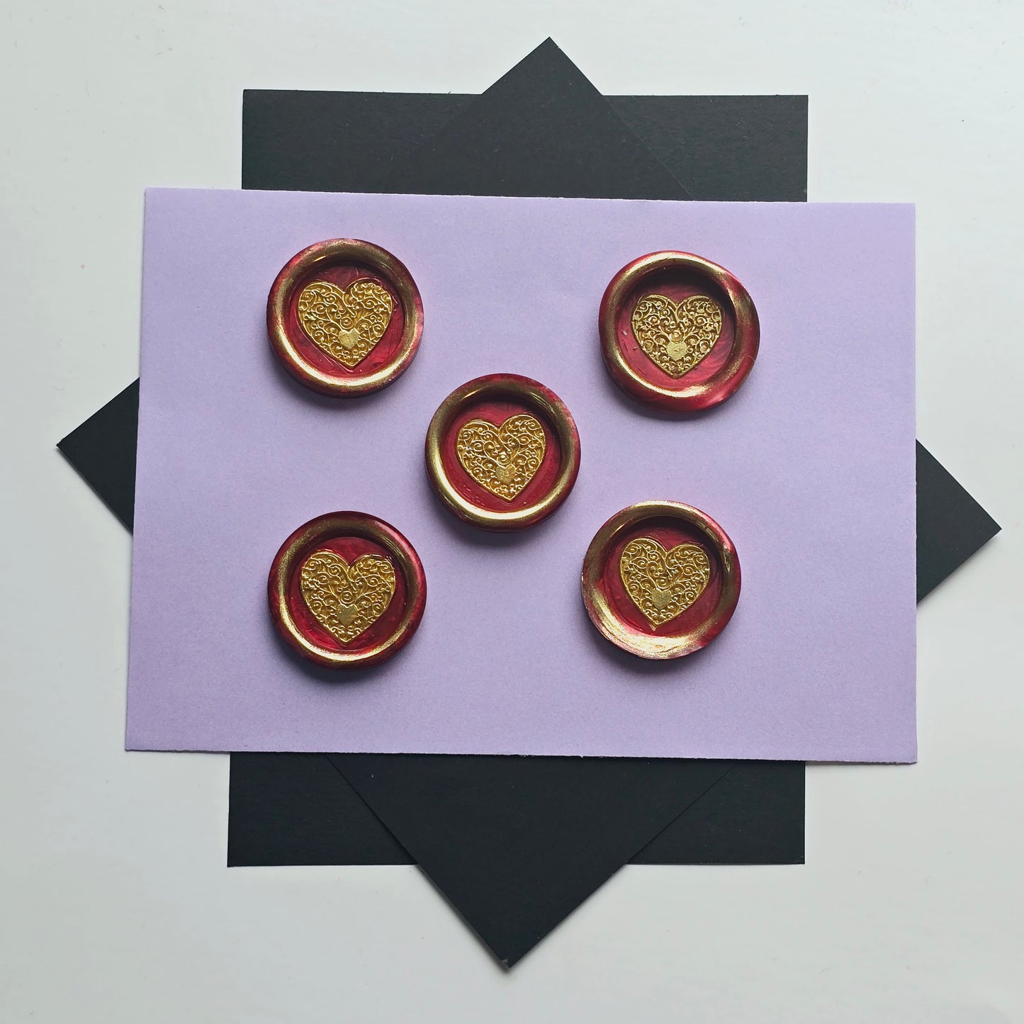 Heart Wax Seal Red & Gold Metallic Set of Five