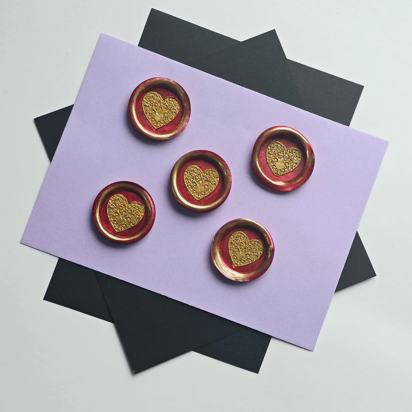 Heart Wax Seal Red & Gold Metallic Set of Five