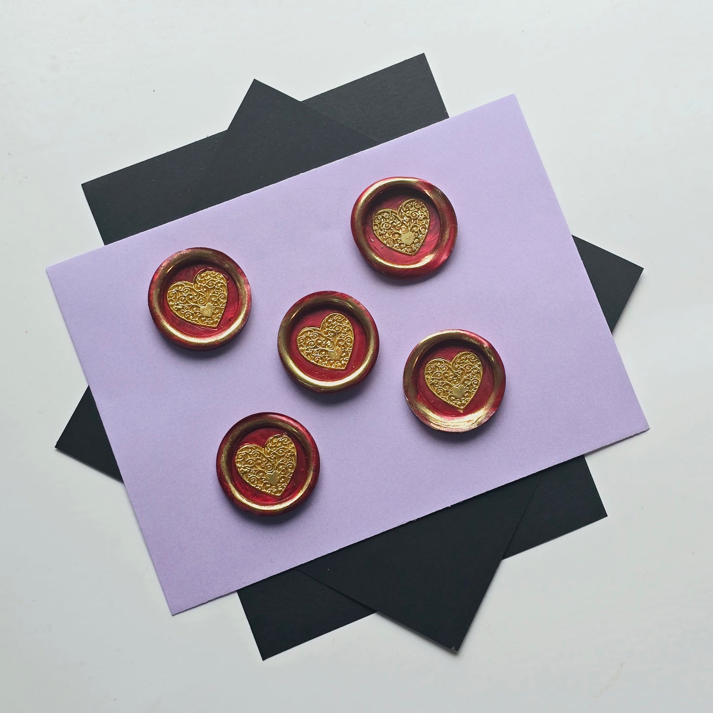 Heart Wax Seal Red & Gold Metallic Set of Five