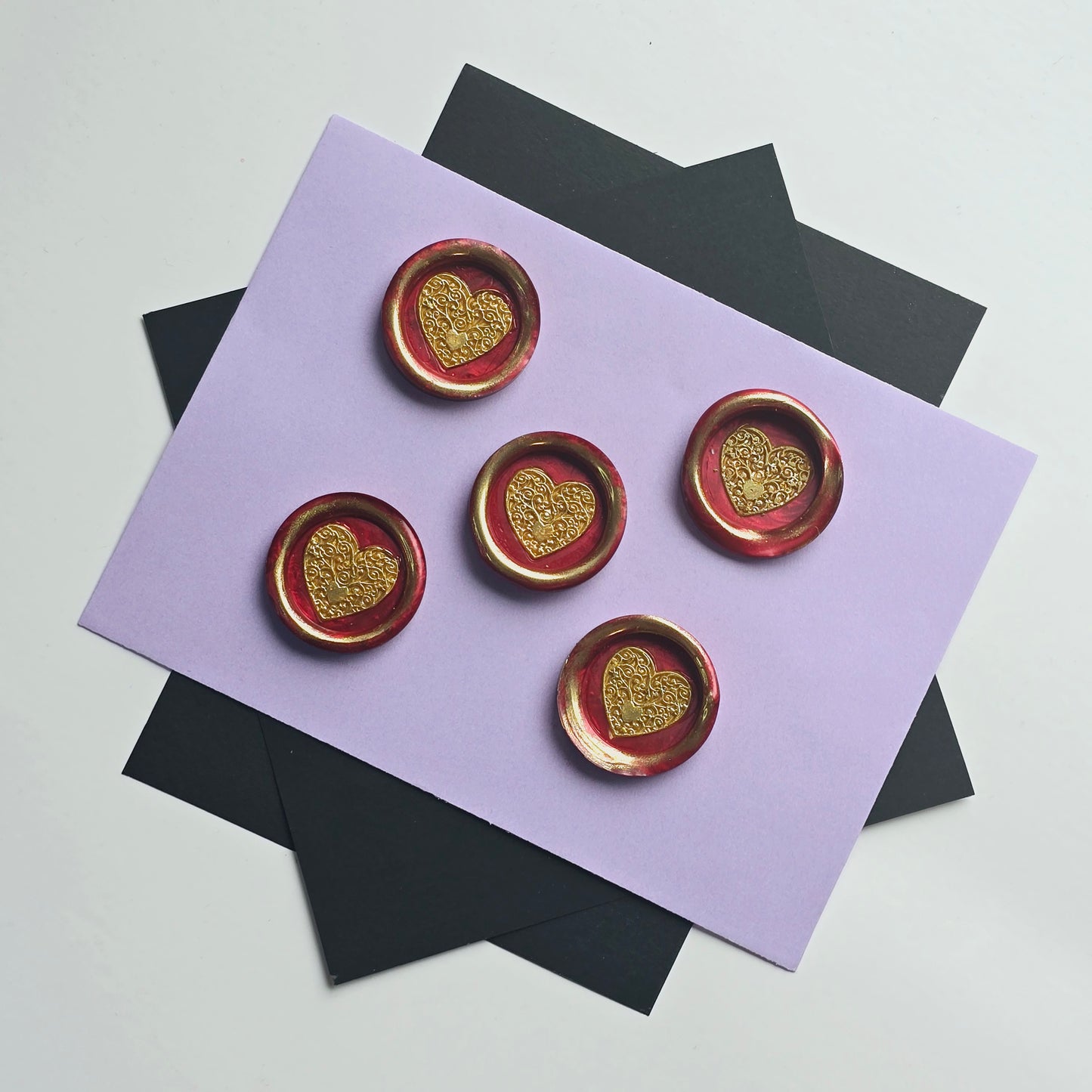 Heart Wax Seal Red & Gold Metallic Set of Five