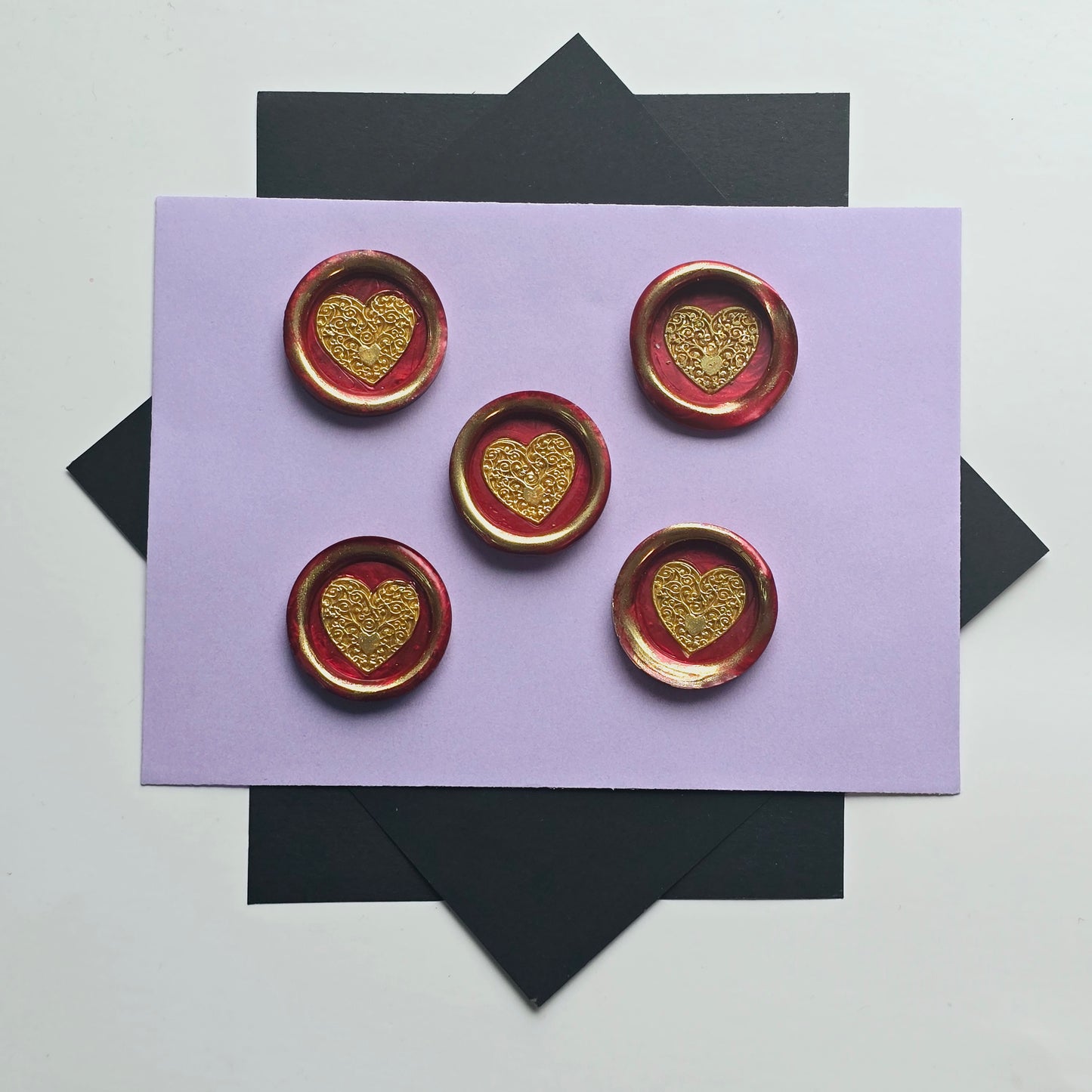 Heart Wax Seal Red & Gold Metallic Set of Five