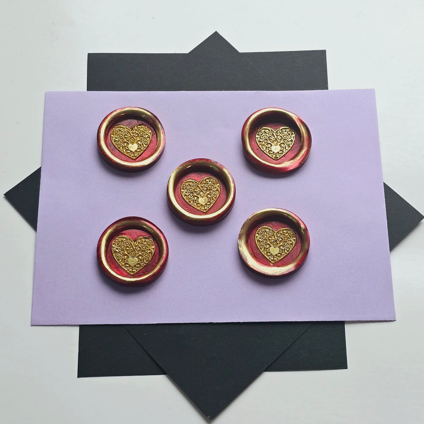 Heart Wax Seal Red & Gold Metallic Set of Five