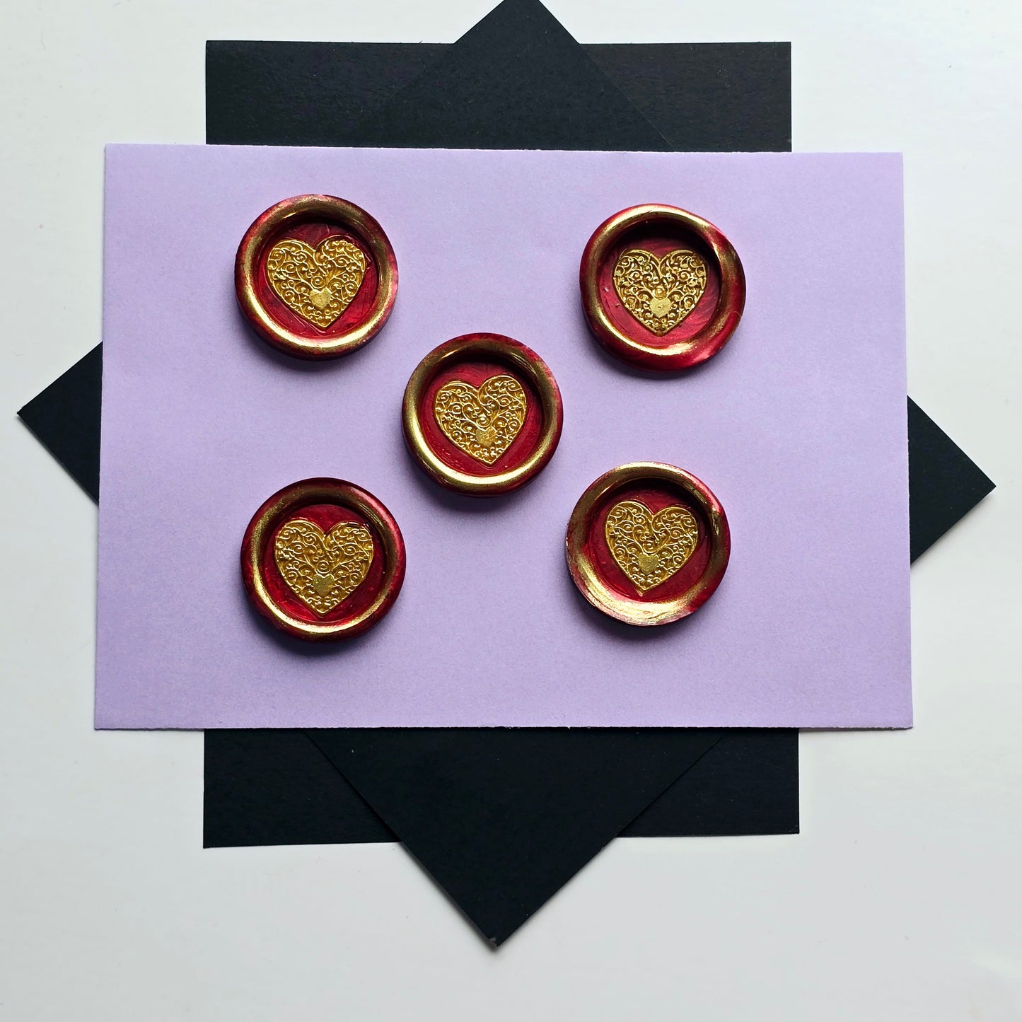 Heart Wax Seal Red & Gold Metallic Set of Five