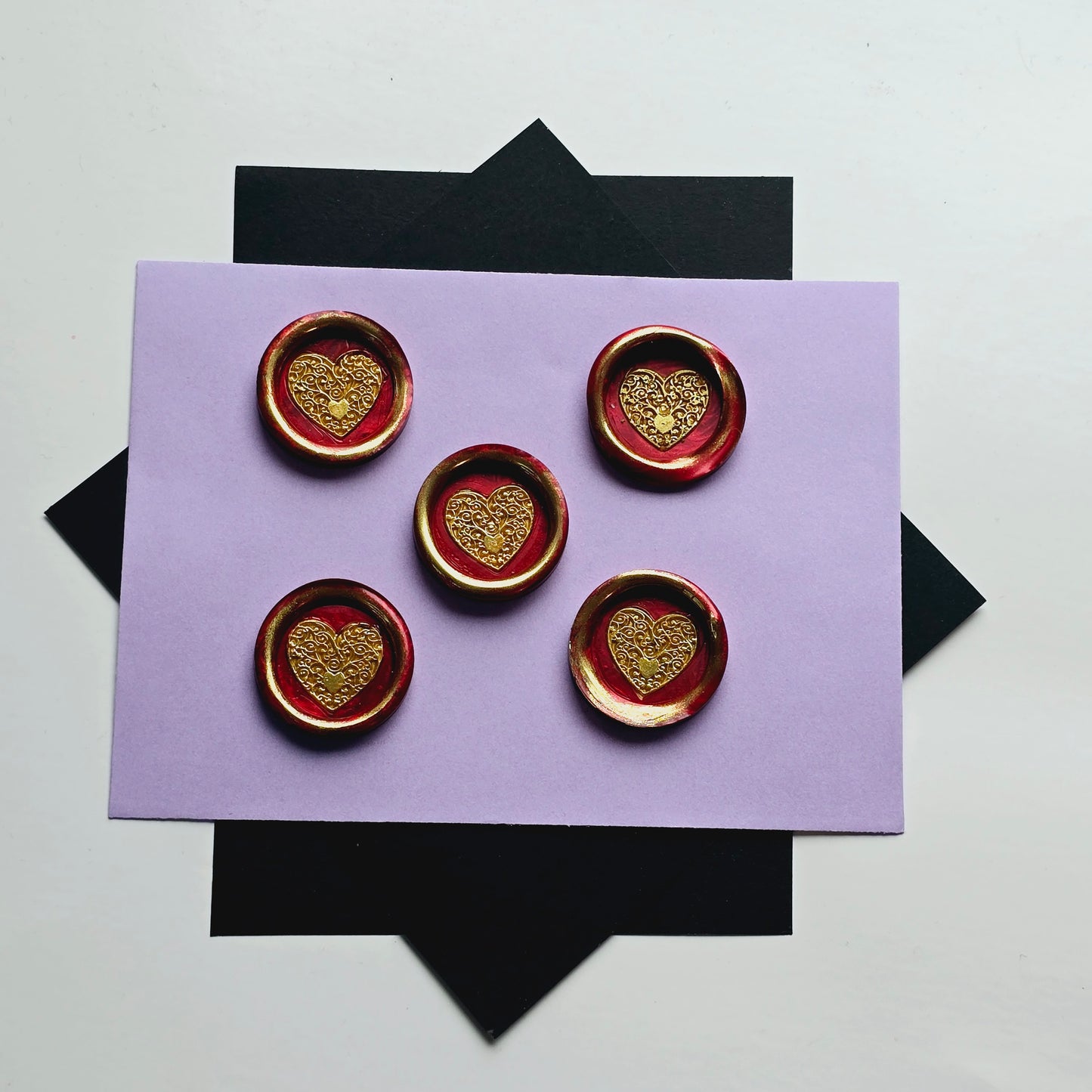 Heart Wax Seal Red & Gold Metallic Set of Five