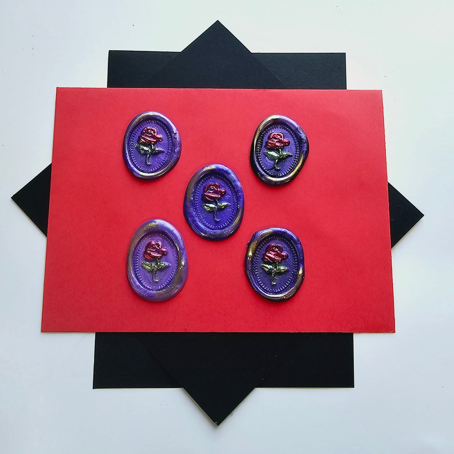 Rose Wax Seals Purple, Red, Green & Gold Set of Five