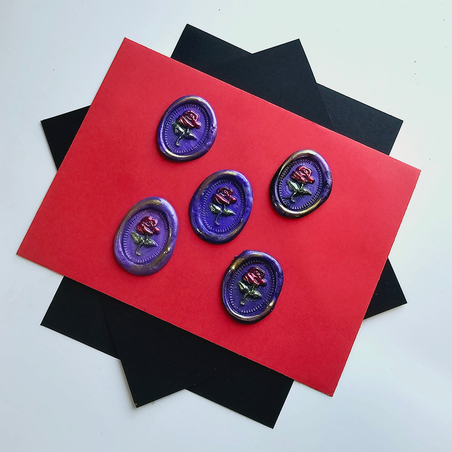 Rose Wax Seals Purple, Red, Green & Gold Set of Five