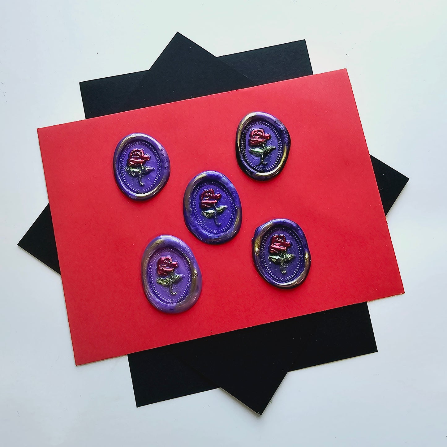 Rose Wax Seals Purple, Red, Green & Gold Set of Five