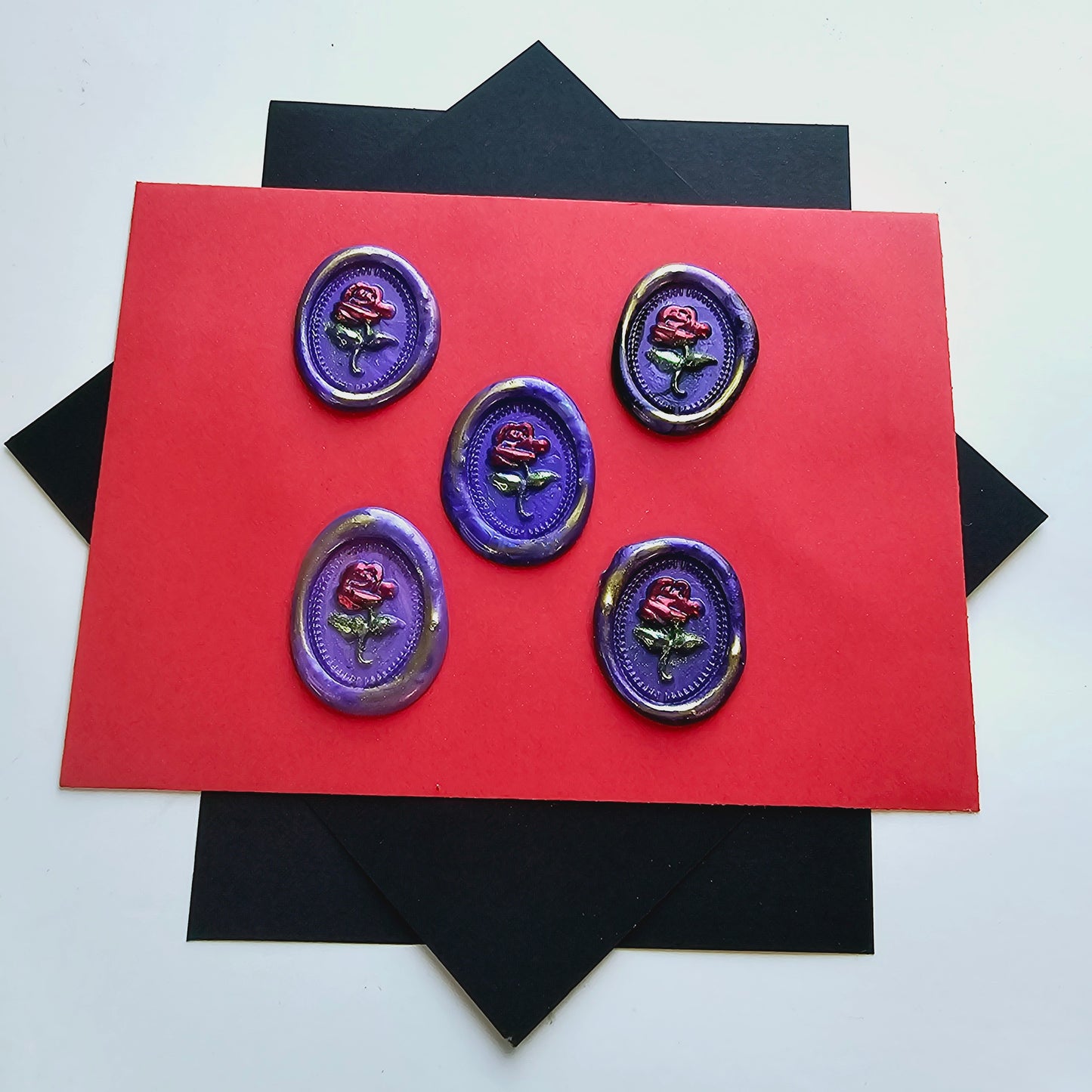 Rose Wax Seals Purple, Red, Green & Gold Set of Five