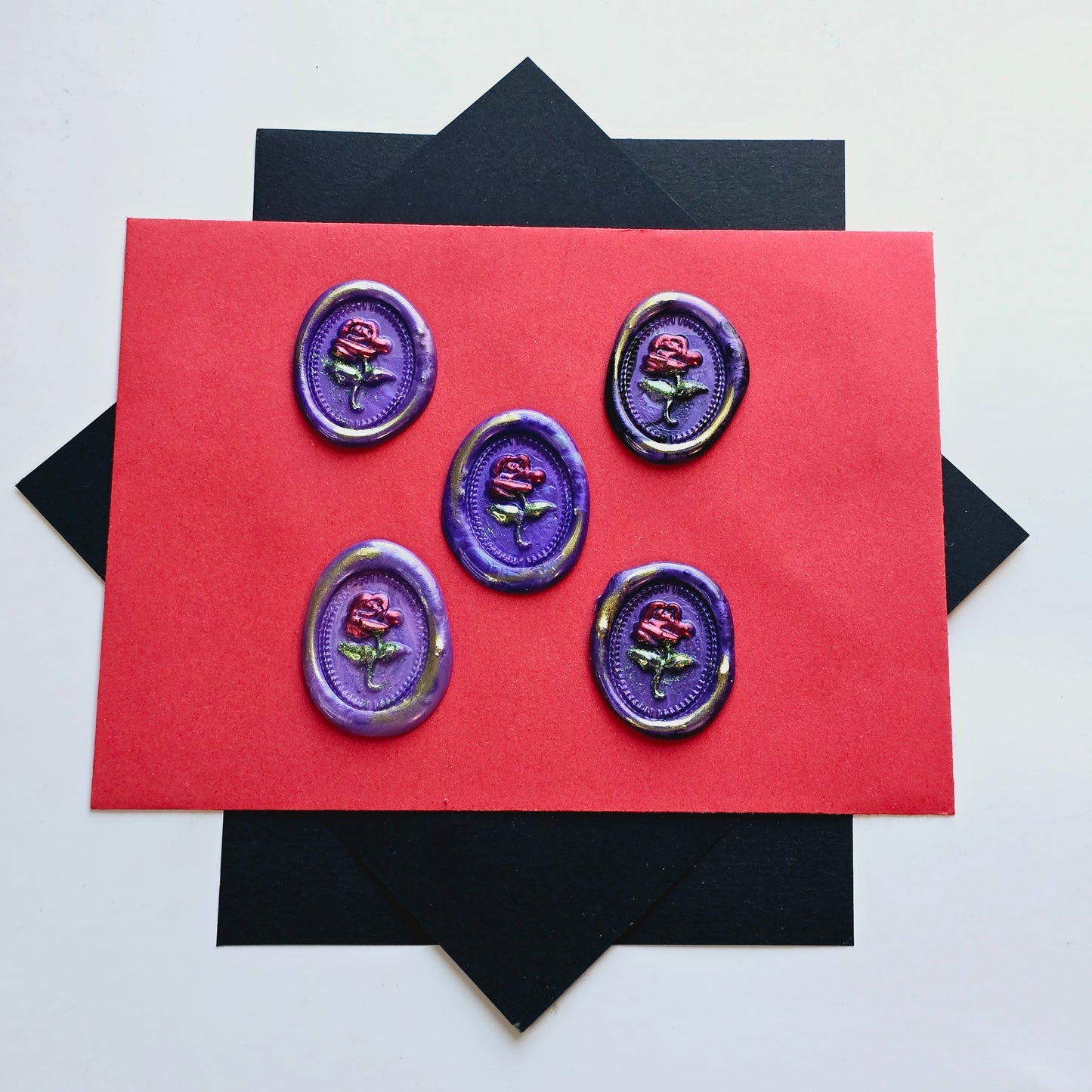 Rose Wax Seals Purple, Red, Green & Gold Set of Five