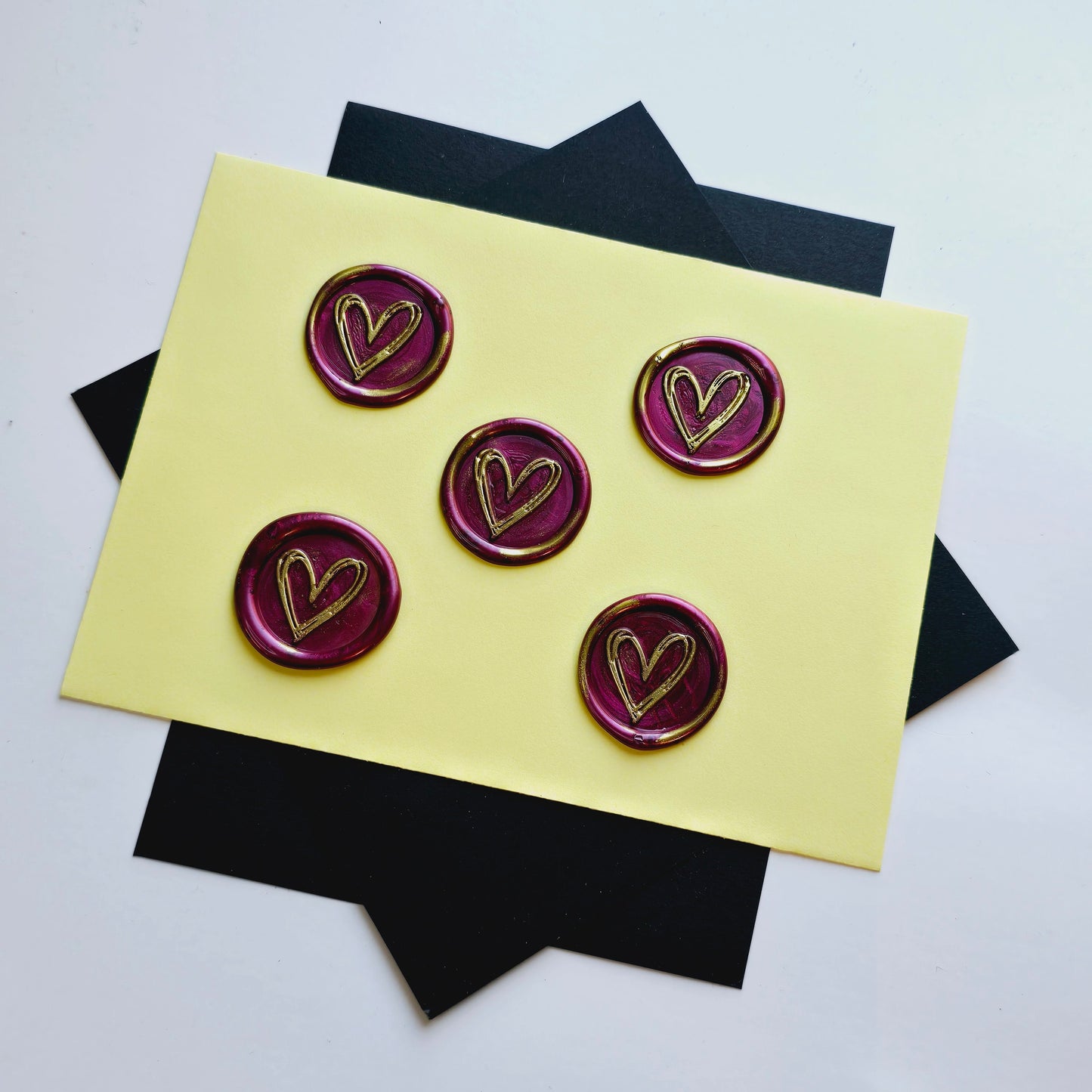 Heart Wax Seals Mulberry Red & Gold Set of Five