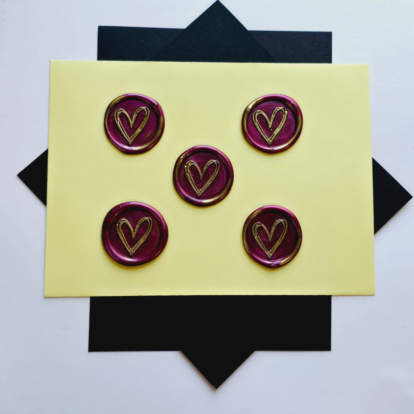 Heart Wax Seals Mulberry Red & Gold Set of Five