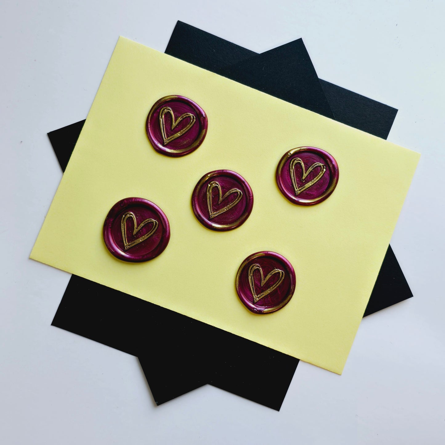 Heart Wax Seals Mulberry Red & Gold Set of Five