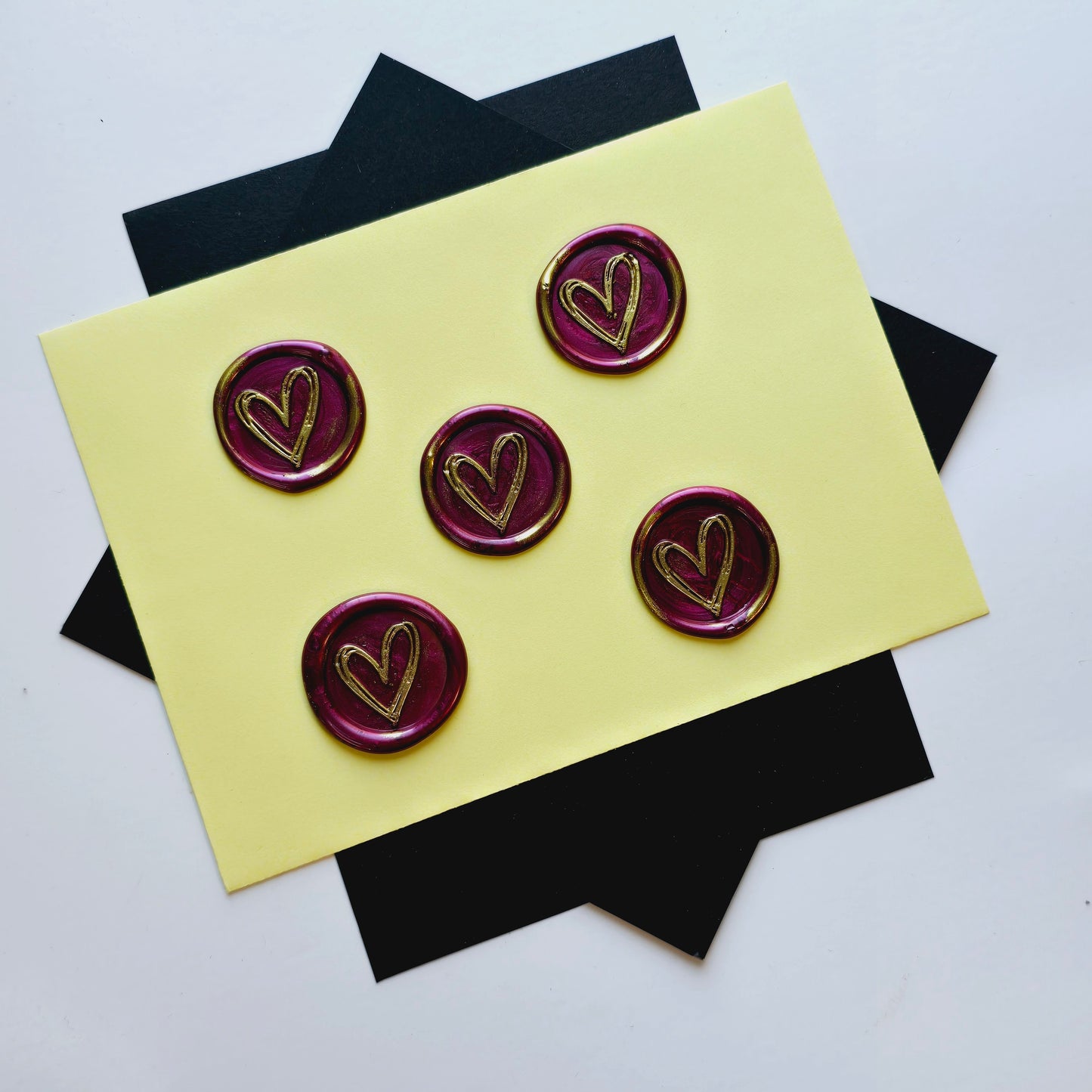 Heart Wax Seals Mulberry Red & Gold Set of Five