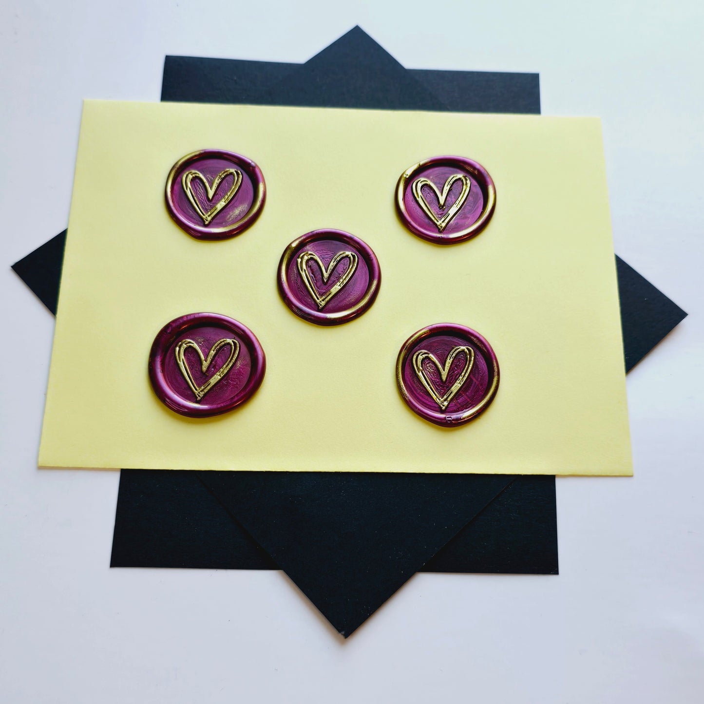 Heart Wax Seals Mulberry Red & Gold Set of Five