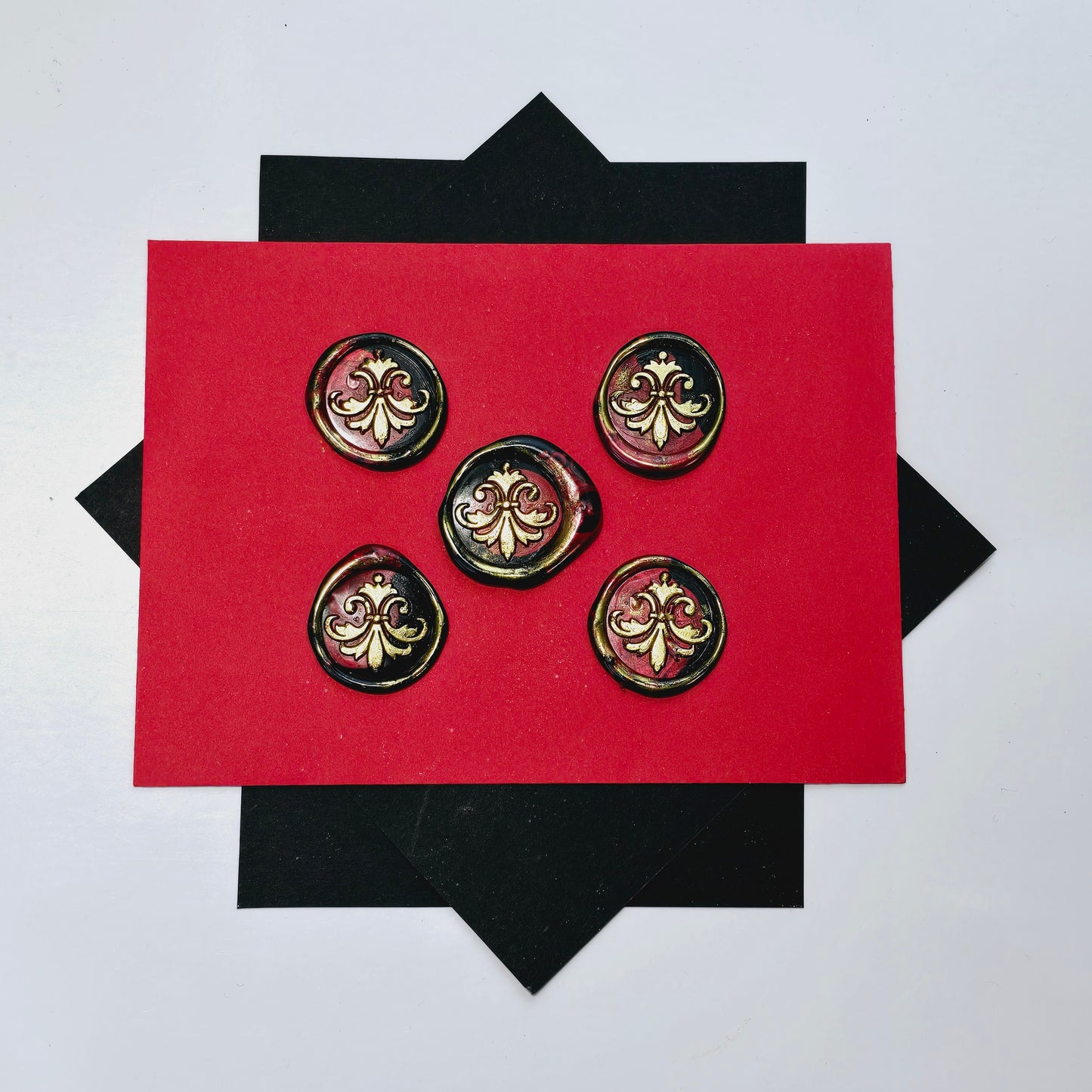 Lily Wax Seals Fleur de lis Red, Gold & Black Set of Five